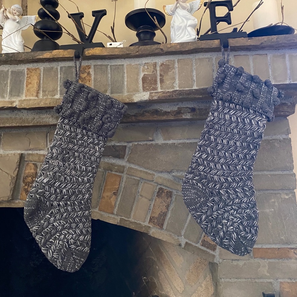 Christmas Stockings Gray Knit set of two NWOT